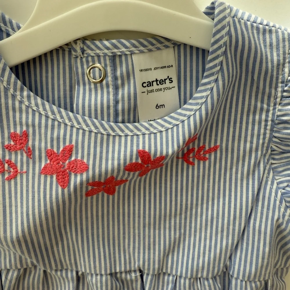 Carter's Blue and Pink Embroidered Baby Romper 6M​